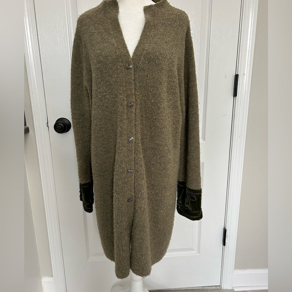 Soft Surroundings Women’s Long Sleeve Cardigan Sweater Green Velvet Cuff Medium
